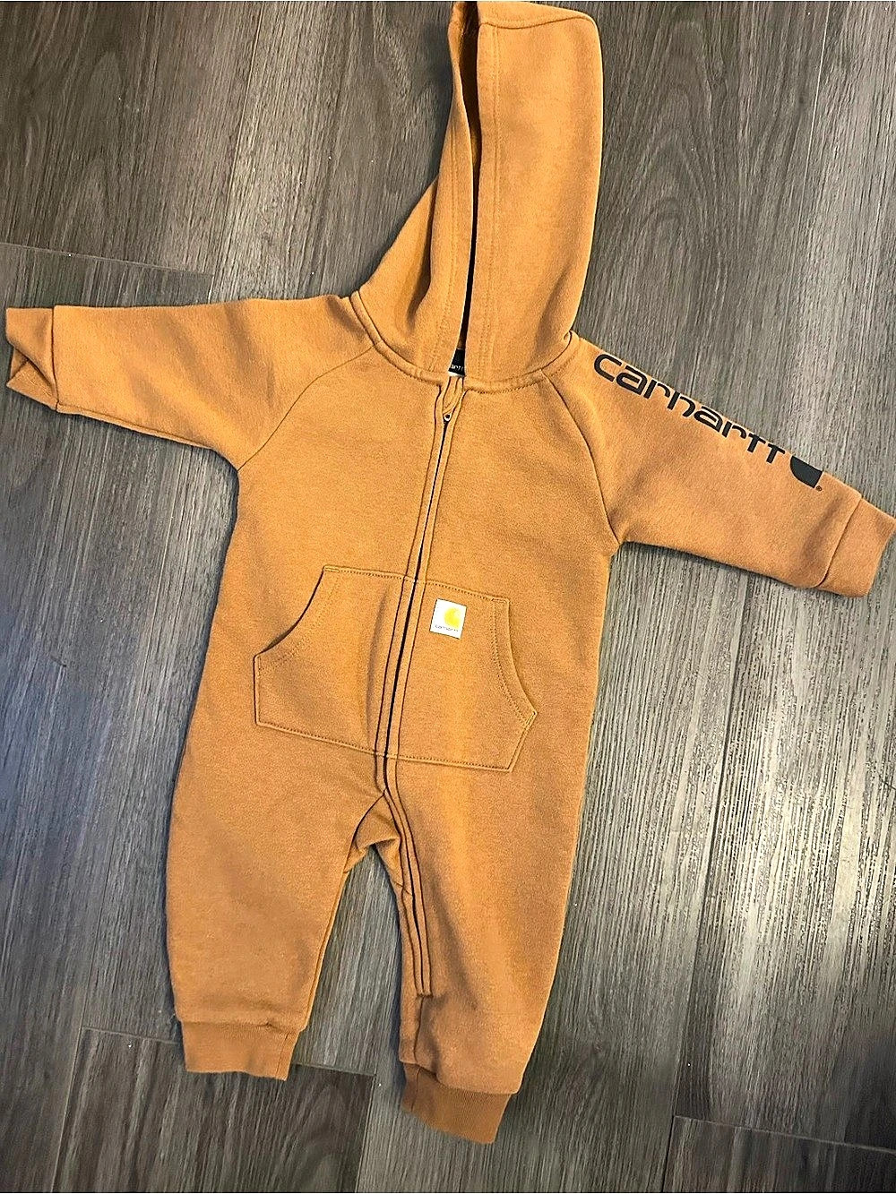 Carhartt Infant Boys Zip-Front Hooded Fleece Coverall Brown Hooded Fleece